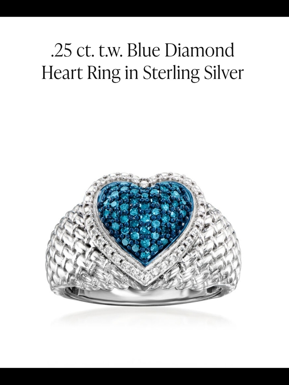 Natural Blue Diamond Heart Ring In Sterling Silver 925+ Bonus Gift Included
